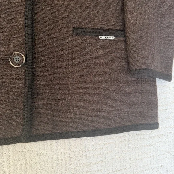 Geiger Brown 100% Wool Cardigan Coat Women's Size 44 US 12-14 Made in Austria